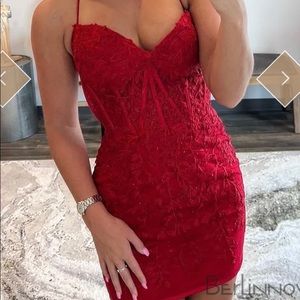 Red lace corset Homecoming dress